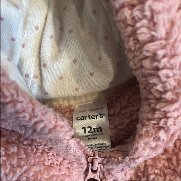 Carter's Soft Pink Baby Fleece Hooded Jacket with Ears Size 12 Months - Picture 2 of 3